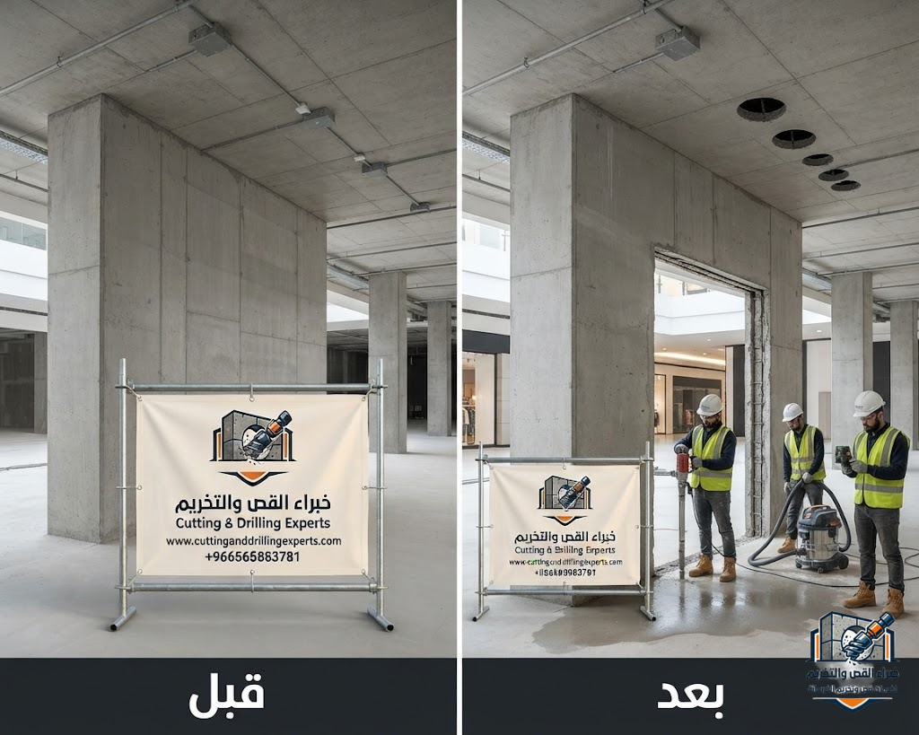 اتصل بأفضل خدمة قص وتخريم خرسانة بالطائف لتنفيذ فتحات الكور وقص الخرسانة بدقة عالية وبدون تكسير